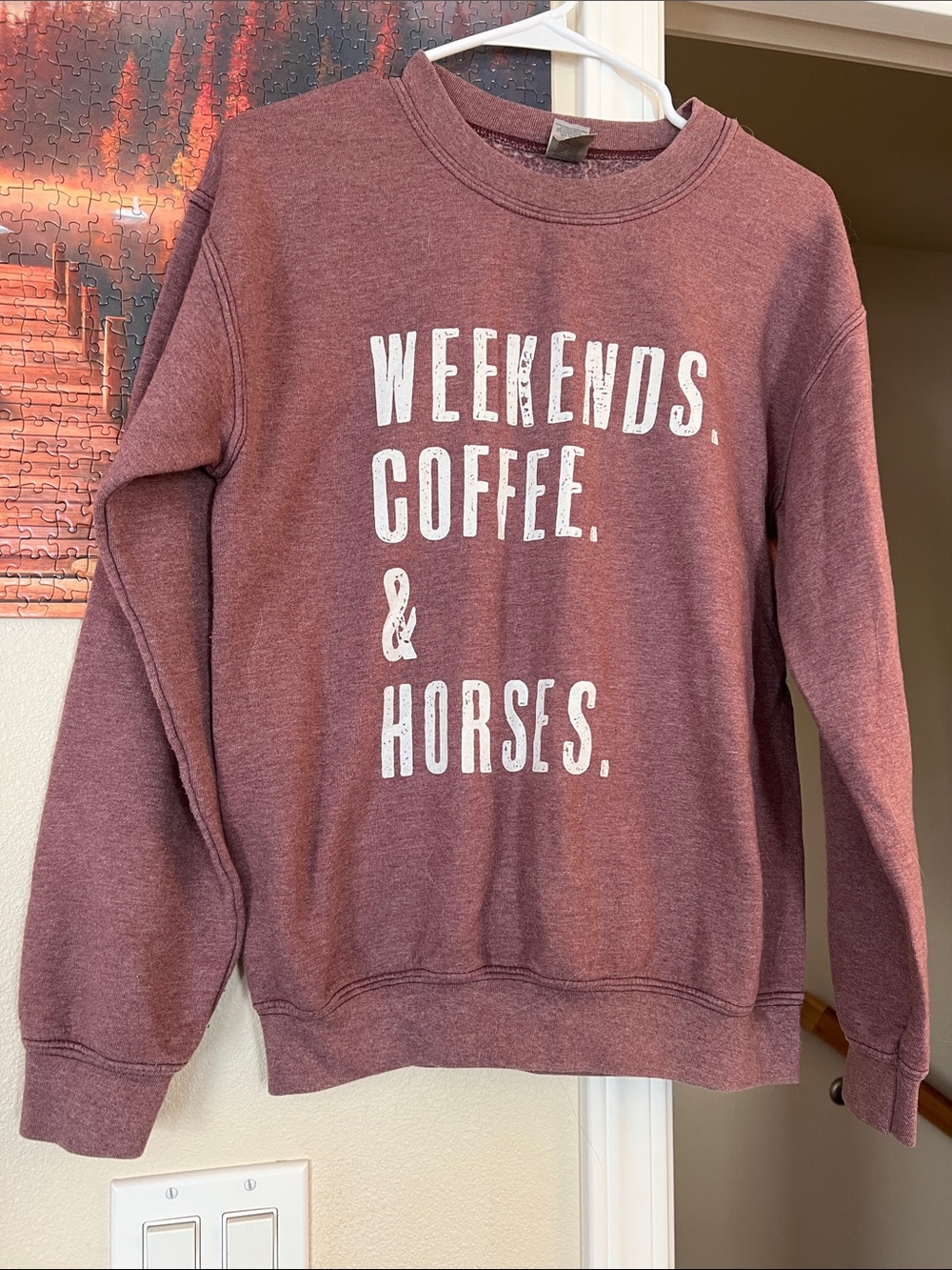 Gildan Maroon 'Weekends Coffee & Horses' Crewneck Sweatshirt